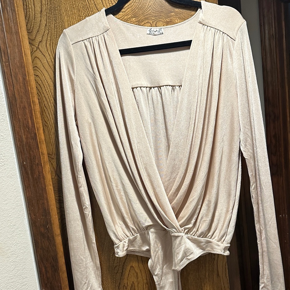 Free People Cream Long Sleeve Wrap Blouse